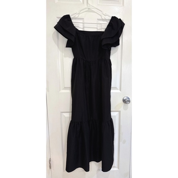 SHEIN Black Maxi Dress Ruffle Sleeve Square Neck Summer Dress S‎ - Picture 1 of 5